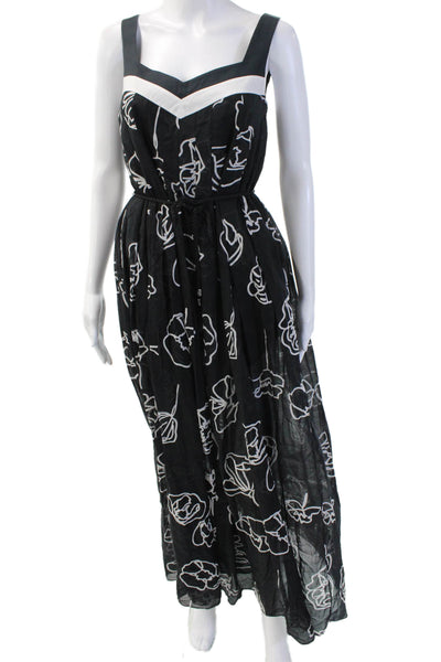Escada Sport Womens Black Floral Cotton Maxi Sundress Square Neck Size S