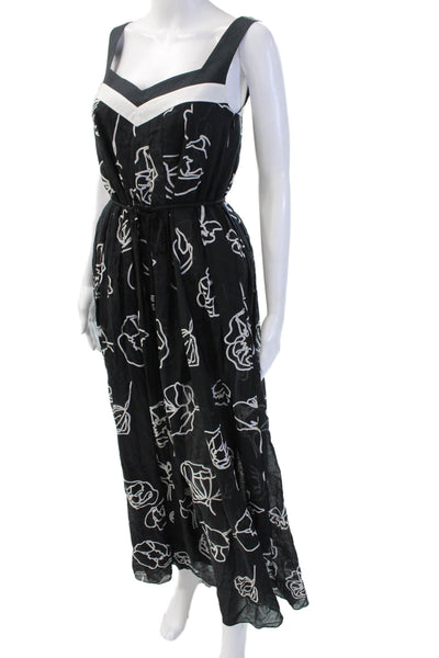 Escada Sport Womens Black Floral Cotton Maxi Sundress Square Neck Size S