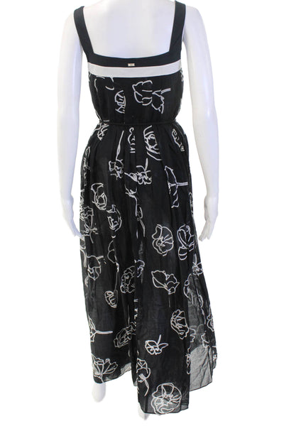 Escada Sport Womens Black Floral Cotton Maxi Sundress Square Neck Size S