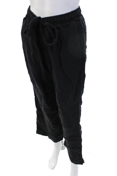 Zara Women Cropped Jogger Pants Black Lyocell Drawstring Bohemian Size S