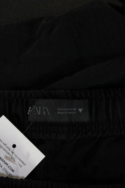 Zara Women Cropped Jogger Pants Black Lyocell Drawstring Bohemian Size S