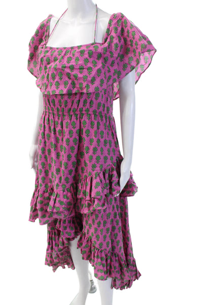 Rhode Resort Womens Pink Floral Cotton Sundress Square Neck Boho Long Size XS