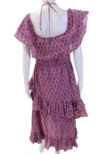 Rhode Resort Womens Pink Floral Cotton Sundress Square Neck Boho Long Size XS