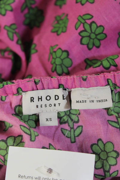 Rhode Resort Womens Pink Floral Cotton Sundress Square Neck Boho Long Size XS
