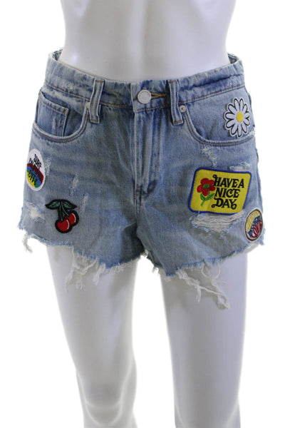 BLANKNYC Unisex Light Blue Graphic Cotton Beach Shorts Size 25