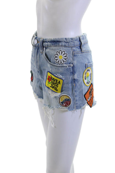 BLANKNYC Unisex Light Blue Graphic Cotton Beach Shorts Size 25