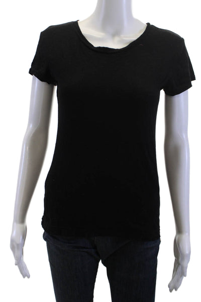 Emma & Sam Womens Basic Black Cotton Crew Neck Short Sleeve T-Shirt Size S