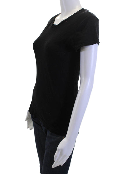Emma & Sam Womens Basic Black Cotton Crew Neck Short Sleeve T-Shirt Size S