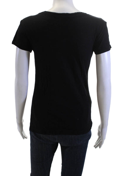 Emma & Sam Womens Basic Black Cotton Crew Neck Short Sleeve T-Shirt Size S