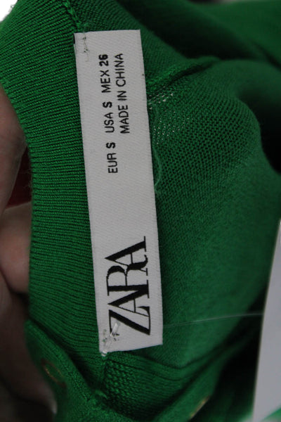 Zara Women Basic Green Cotton Crew Neck Short Sleeve T-Shirt Size S