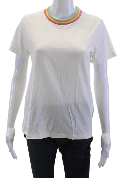 SOL ANGELES Womens Ringer T-Shirt White Cotton Crew Neck Short Sleeve Size S