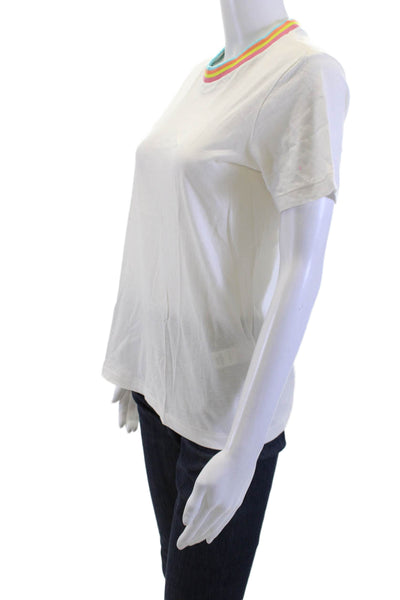 SOL ANGELES Womens Ringer T-Shirt White Cotton Crew Neck Short Sleeve Size S