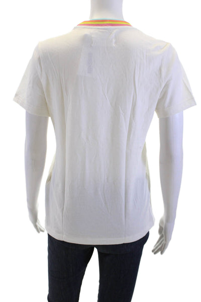 SOL ANGELES Womens Ringer T-Shirt White Cotton Crew Neck Short Sleeve Size S
