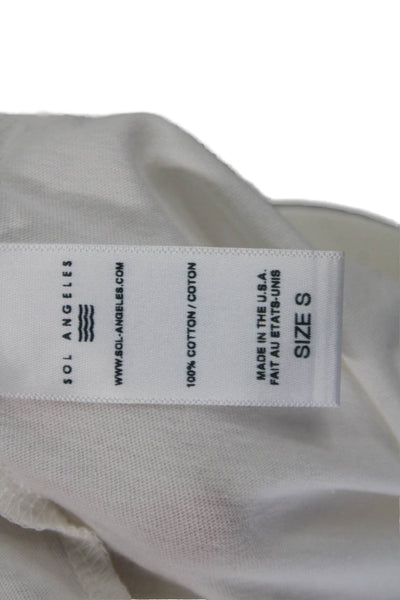 SOL ANGELES Womens Ringer T-Shirt White Cotton Crew Neck Short Sleeve Size S