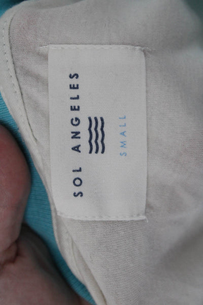 SOL ANGELES Womens Ringer T-Shirt White Cotton Crew Neck Short Sleeve Size S