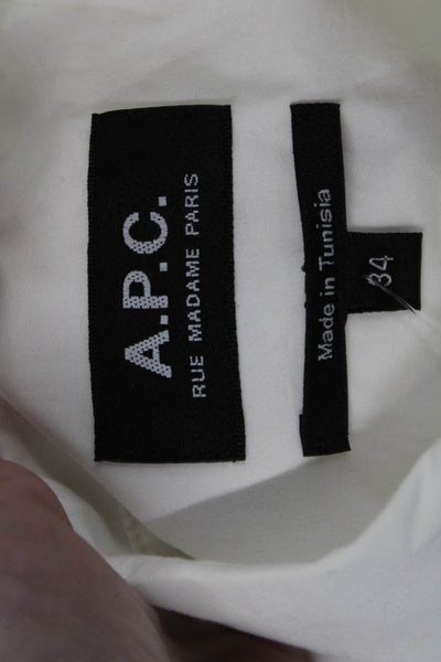 APC Womens Basic Collared White Cotton Long Sleeve Button-Up Size 34