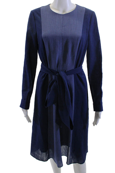 Cefinn Womens Dark Blue Shirt Dress Long Sleeve Round Neck Polyester Size 6