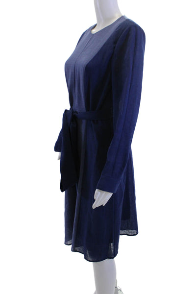 Cefinn Womens Dark Blue Shirt Dress Long Sleeve Round Neck Polyester Size 6