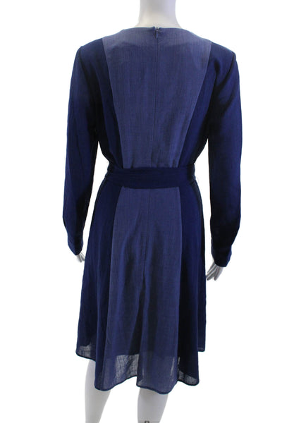 Cefinn Womens Dark Blue Shirt Dress Long Sleeve Round Neck Polyester Size 6