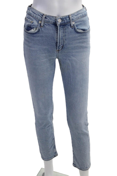 Agolde Women Skinny Cropped Ankle High Rise Light Blue Jeans Size 27