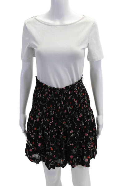 Ganni Women Peasant Mini Skirt Black Floral Viscose Size 36