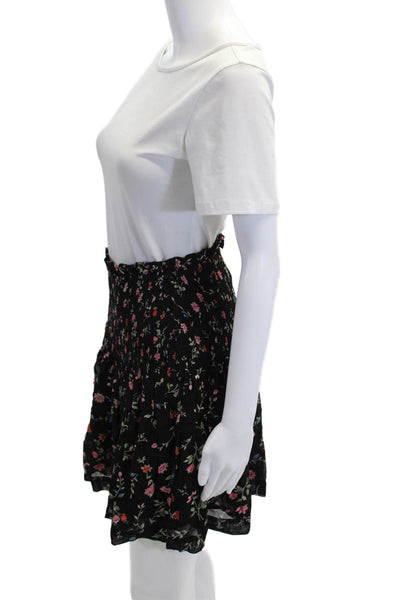Ganni Women Peasant Mini Skirt Black Floral Viscose Size 36
