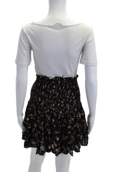 Ganni Women Peasant Mini Skirt Black Floral Viscose Size 36