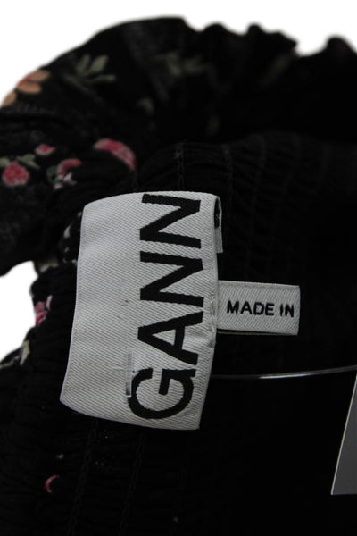 Ganni Women Peasant Mini Skirt Black Floral Viscose Size 36
