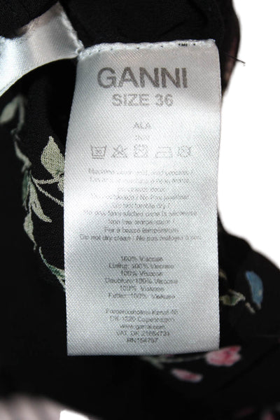 Ganni Women Peasant Mini Skirt Black Floral Viscose Size 36