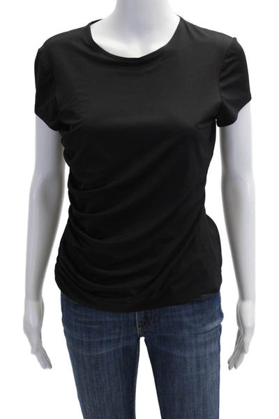 Elie Tahari Women Basic Black Short Sleeve Crew Neck T-Shirt Designer Size L
