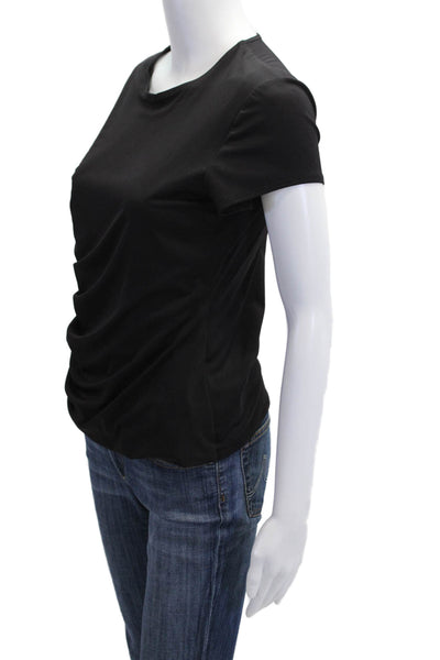 Elie Tahari Women Basic Black Short Sleeve Crew Neck T-Shirt Designer Size L