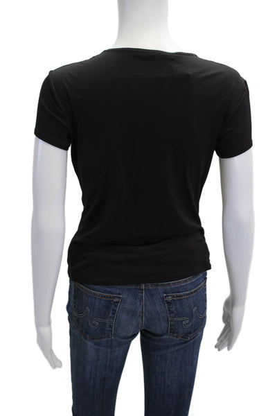 Elie Tahari Women Basic Black Short Sleeve Crew Neck T-Shirt Designer Size L