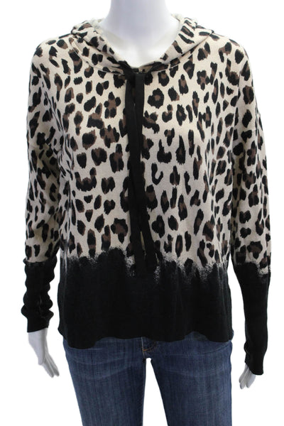 J. Society Women Beige Animal Print Pullover Hoodie Cotton Size S