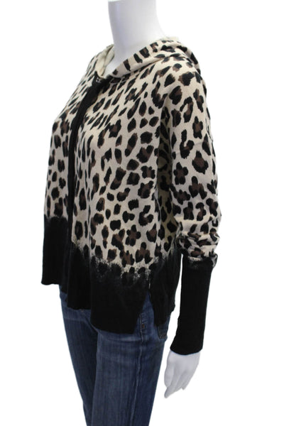 J. Society Women Beige Animal Print Pullover Hoodie Cotton Size S