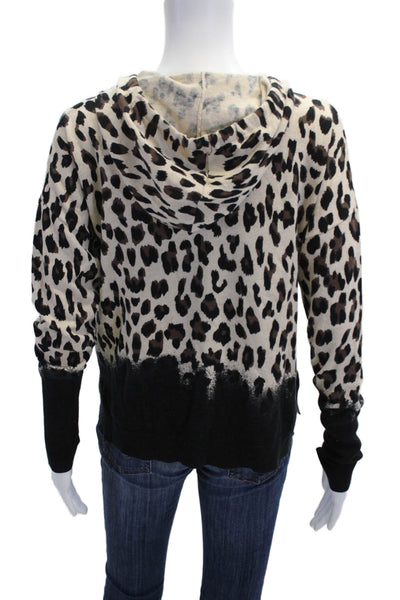 J. Society Women Beige Animal Print Pullover Hoodie Cotton Size S