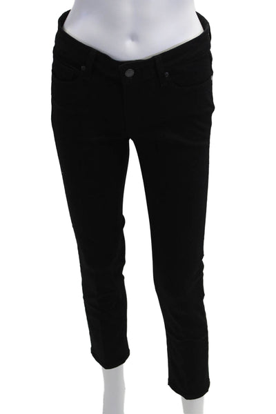 Paige Womens Ankle Cropped Mid Rise Black Pants Button Size 28