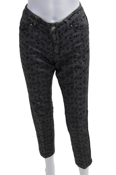 Etcetera Womens Ankle Cropped Floral Dark Gray Jeans Size 2