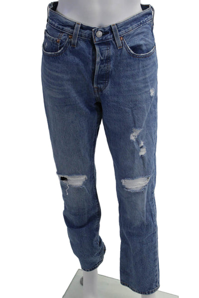Levis Mens Cropped Straight Blue Jeans Button 100% Cotton Mid Rise Size 26