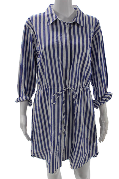 Steve Madden Womens Shirt Dress Blue Striped Cotton Collared 3/4 Sleeve Size S