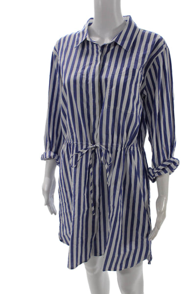 Steve Madden Womens Shirt Dress Blue Striped Cotton Collared 3/4 Sleeve Size S