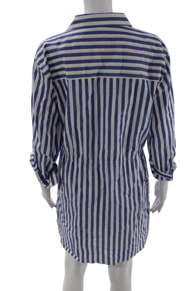 Steve Madden Womens Shirt Dress Blue Striped Cotton Collared 3/4 Sleeve Size S