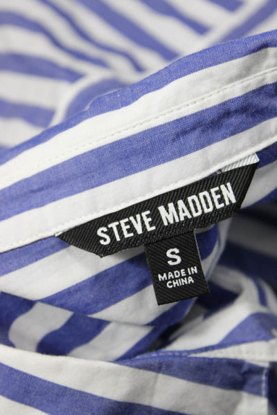 Steve Madden Womens Shirt Dress Blue Striped Cotton Collared 3/4 Sleeve Size S