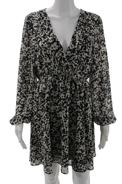 Steve Madden Womens Blouson Mini Dress White Animal Print LongSleeve Size S