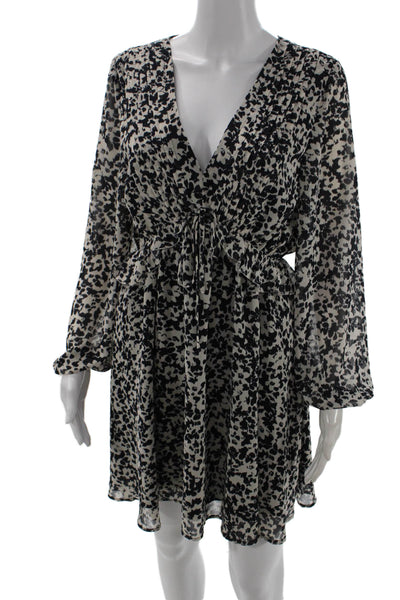 Steve Madden Womens Blouson Mini Dress White Animal Print LongSleeve Size S