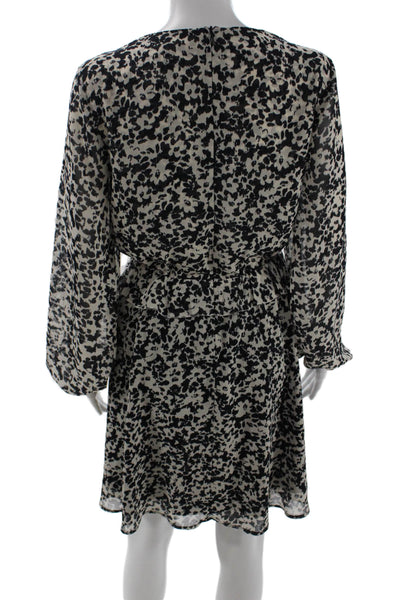 Steve Madden Womens Blouson Mini Dress White Animal Print LongSleeve Size S