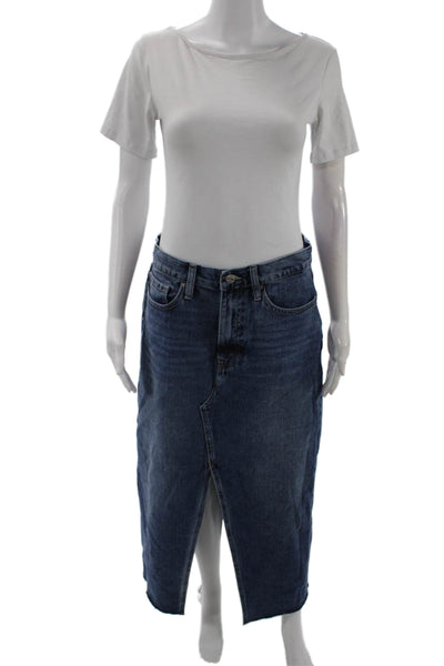 Driftwood Women Straight Pencil Maxi Skirt Dark Blue 100% Cotton Size 29