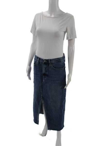 Driftwood Women Straight Pencil Maxi Skirt Dark Blue 100% Cotton Size 29