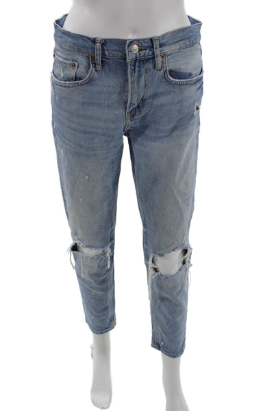 Zara Woman Womens Light Blue High Rise Boyfriend Cropped Jeans Size 4