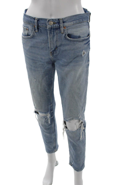 Zara Woman Womens Light Blue High Rise Boyfriend Cropped Jeans Size 4