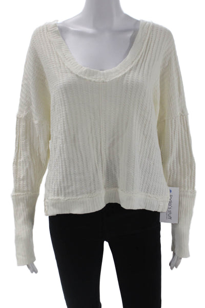 We The Free Womens Pullover Sweater White V-Neck 100% Cotton Size S